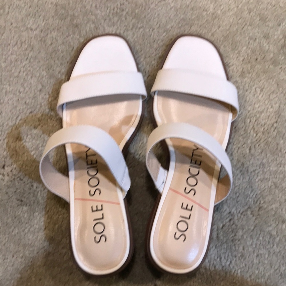 Sole Society White Block Braided Heeled Sandals Double Strap-Size 7.5